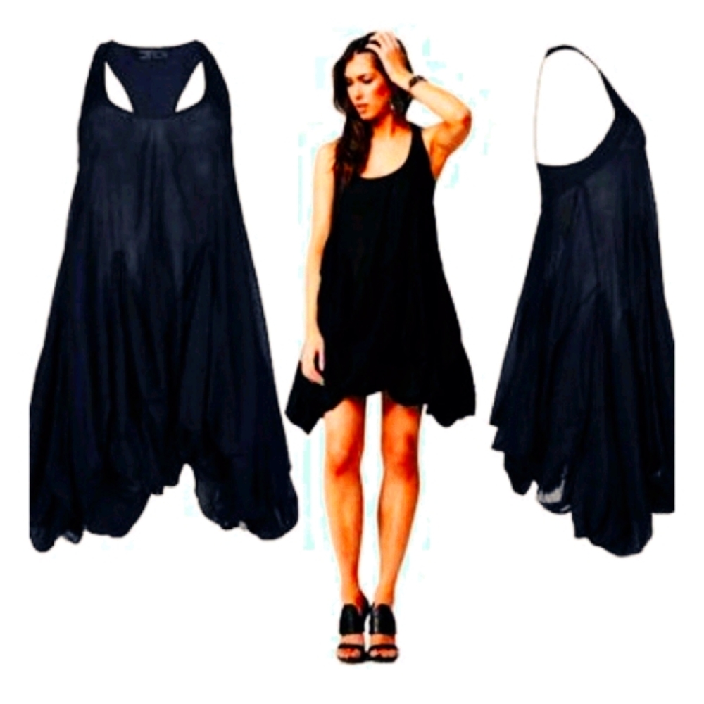 All saints black delia parachute ruffle mini dress